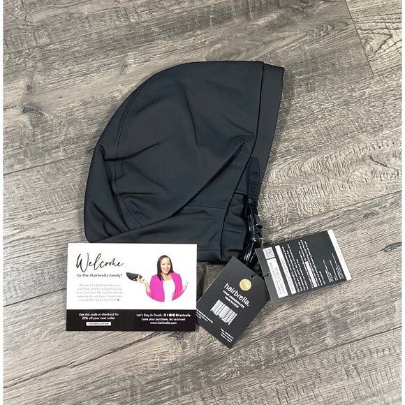 Hairbrella satin-lined Wat… djustable Swim Cap Black One Size FIT Pool BEACH NWT - Picture 1 of 6